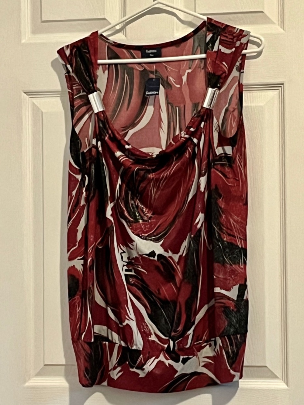 Red and black sleeveless top with silver sleeve elements NWT